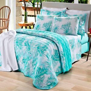 Enxoval Casal com Cobre-leito 7 peças 150 fios - Malibu Verde - Santista