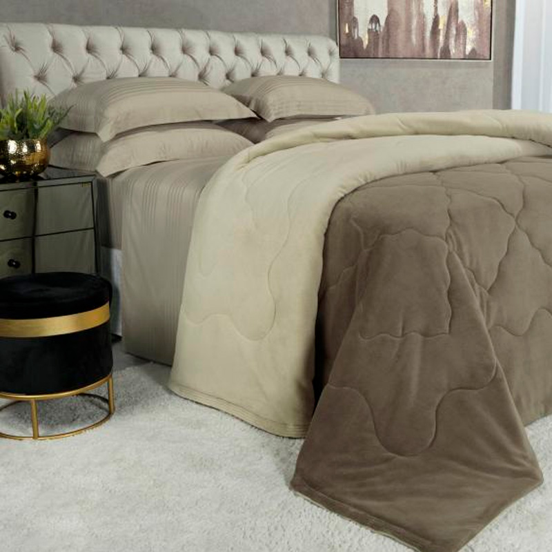 Edredom Casal Plush - Maxy Taupe e Bege - Dui Design
