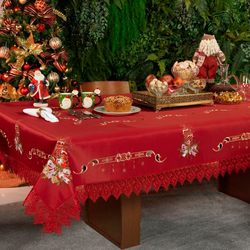 Toalha de Mesa Natal com Bordado Richelieu Quadrada