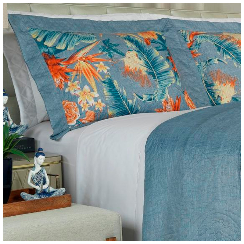 Cobre-leito Casal Bouti de Microfibra Ultrasonic Estampada + 2 Porta-travesseiros - Kauana Indigo - Dui Design Cobre-leito Casal Bouti de Microfibra Ultrasonic Estampada + 2 Porta-travesseiros - Kauana Indigo - Dui Design