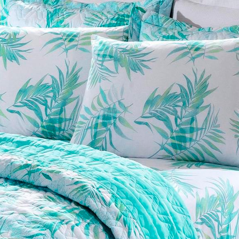 Enxoval Casal com Cobre-leito 7 peças 150 fios - Malibu Verde - Santista Enxoval Casal com Cobre-leito 7 peças 150 fios - Malibu Verde - Santista